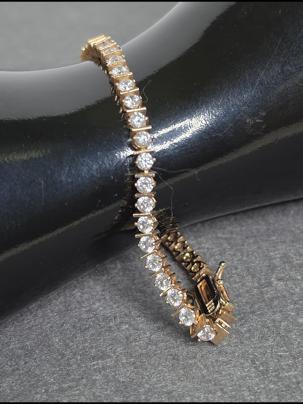 Sterling Silver Vintage Rose Gold Vermeil Tennis Bracelet CZ Stones - Picture 6 of 10